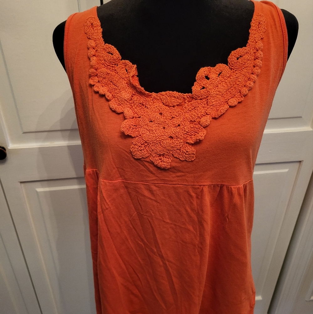 4/$19 Y2k Orange Babydoll Tank With Crochet Jones New York Sz L  Boho Vacation